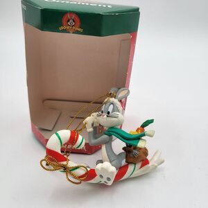 Vtg Trevco 2001 Looney Tunes Bugs Bunny Sledding Candy‎ Cane Christmas Ornament